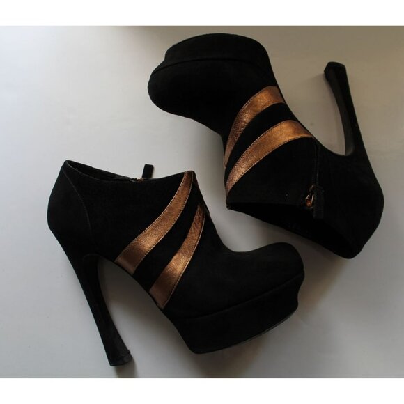 Yves Saint Laurent Tribute Suede Ankle Booties Black Gold Size 38.5 - Picture 7 of 14